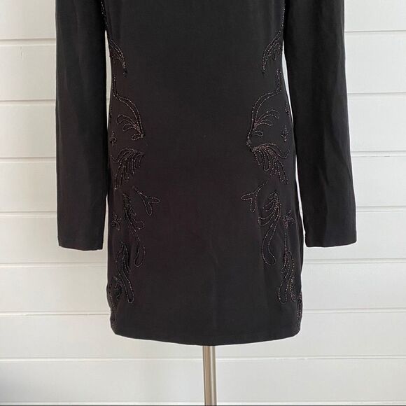 Free People Lady In Waiting Black Embroidered Metallic Bodycon Mini Dress Large - Picture 6 of 16